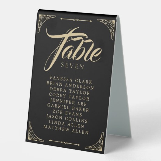 Plaque De Table Noir Elegant Art Déco Gold Retro Mariage (Recto)