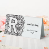 Plaque De Table Noir et blanc Floral R Funny Bureau Message (In SItu (Mariage))