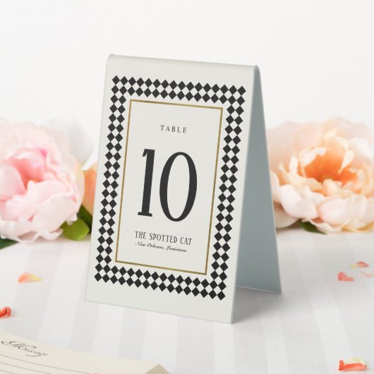 Plaque De Table Noir et or sur fond damier ivoire Jazz (In SItu (Mariage))