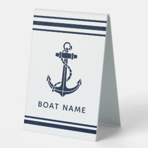 Plaque De Table Nom de bateau personnalisé ancre bleue marine naut