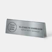 Plaque De Table Nom de logo d'entreprise en argent moderne (Verso)