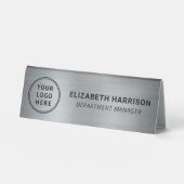 Plaque De Table Nom de logo d'entreprise en argent moderne (Recto)