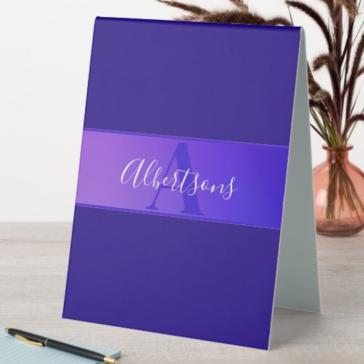 Plaque De Table Nom de script élégant moderne & Monogram Ombre Pur (En SItu (Tableau))