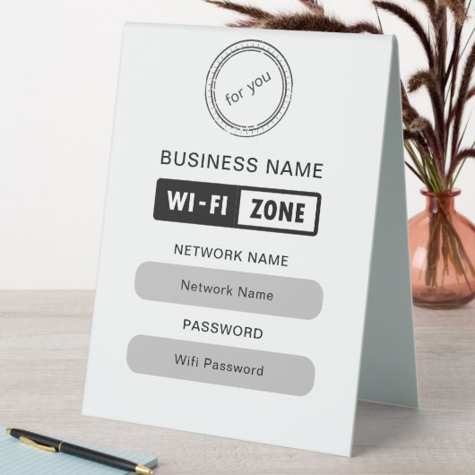 Plaque De Table Nom d'entreprise personnalisé Détails et logo Wifi (En SItu (Tableau))