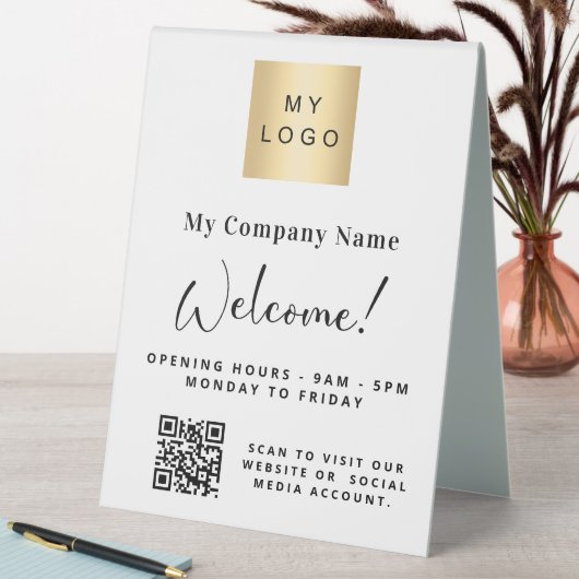 Plaque De Table Nom du logo de l'entreprise blanc heures d'ouvertu (En SItu (Tableau))