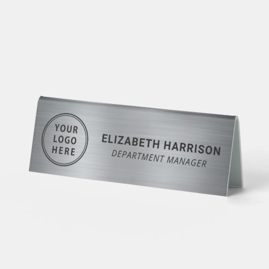 Plaque De Table Nom du logo d'entreprise Silver Modern (Recto)