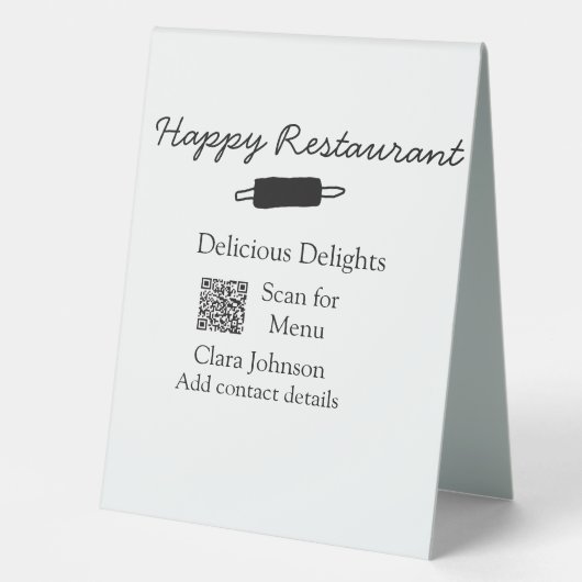 Plaque De Table Nom du restaurant scan QR menu ajouter les coordon (Recto)