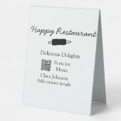 Plaque De Table Nom du restaurant scan QR menu ajouter les coordon (Verso)