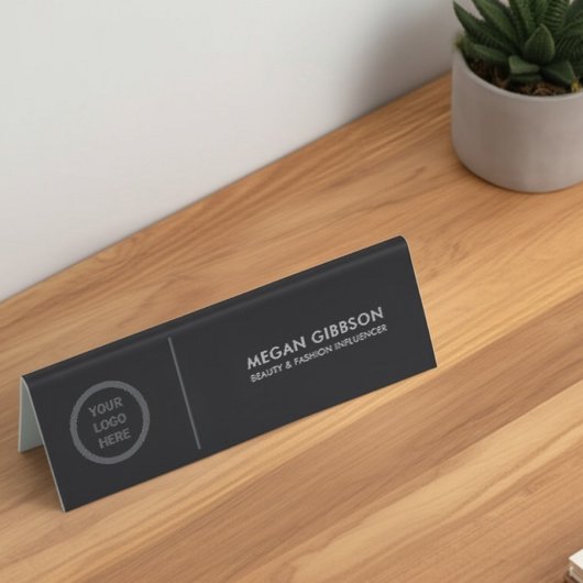 Plaque De Table Nom modifiable noir Modèle Logo Bureau d'affaires