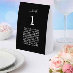 Plaque De Table Noms des invités élégant papier noir tente de tabl