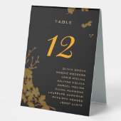 Plaque De Table Noms d'invités floraux en or noir élégant Numéro d (Recto)