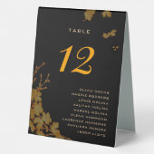 Plaque De Table Noms d'invités floraux en or noir élégant Numéro d (Verso)