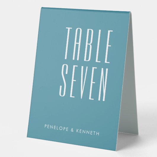 Plaque De Table Noms personnalisés rétro simple Mariage Turquoise  (Recto)