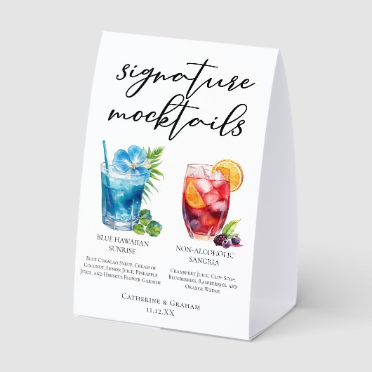 Plaque De Table Non-Alcoholic Beach Wedding Mocktails (Verso)