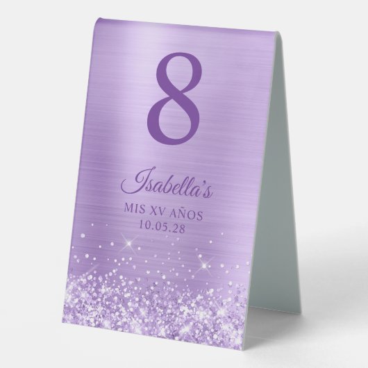 Plaque De Table Numéro d'Años de Lavande de Glitterie (Verso)