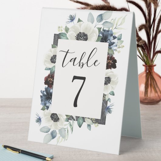 Plaque De Table Numéro de Mariage Anemone Navy Blue and Burgundy B (En SItu (Tableau))