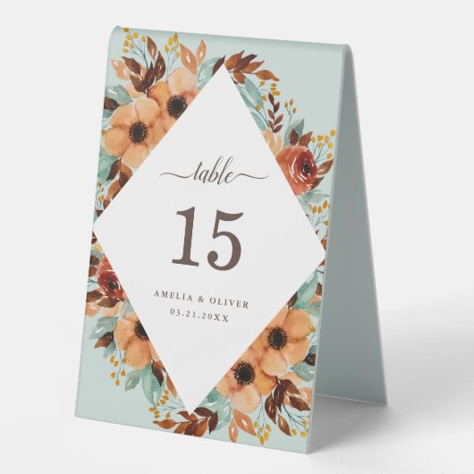 Plaque De Table Numéro de Mariage de l'aquarelle verte de la menth (Recto)