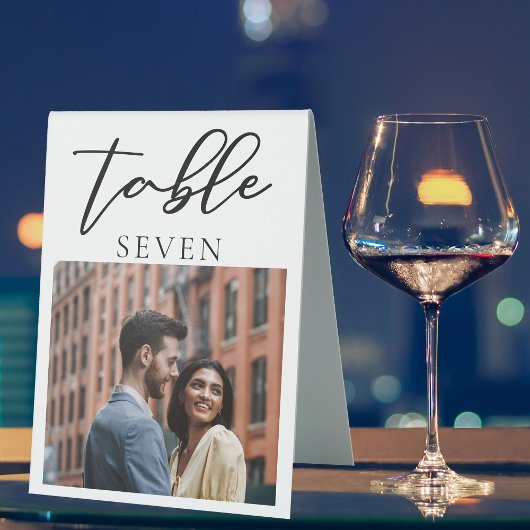 Plaque De Table Numéro de Mariage photo simple en noir Script Coup