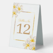 Plaque De Table Numéro de mariage tropical frangipani blanc (Verso)