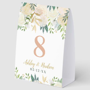 Plaque De Table Numéro de monogramme de mariage floral vert rose