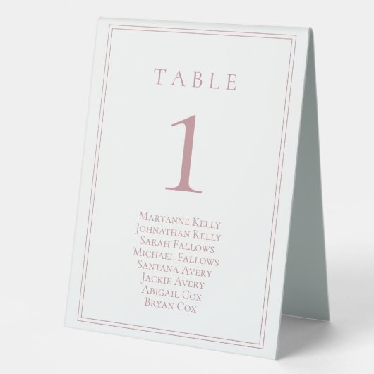 Plaque De Table Numéro de table classique Dusty Rose avec tableau (Recto)