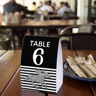 Plaque De Table Numéro de table Course de Cheval Argent Noir Blanc