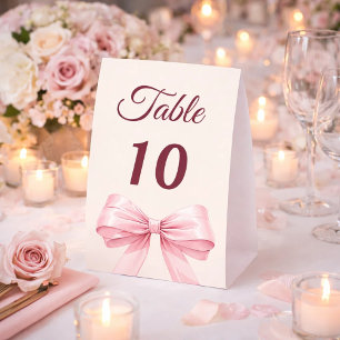 Plaque De Table Numéro de table de fête en ivoire avec ruban rose
