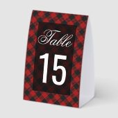Plaque De Table Numéro de table de mariage à carreaux rouges moder (Verso)