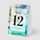 Plaque De Table Numéro de table de mariage à l'aquarelle de plage (Verso)