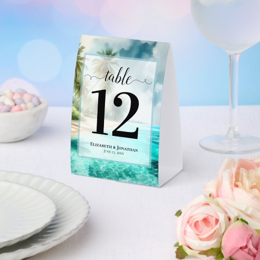Plaque De Table Numéro de table de mariage à l'aquarelle de plage (Insitu (mariage))