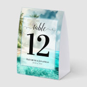 Plaque De Table Numéro de table de mariage à l'aquarelle de plage (Recto)