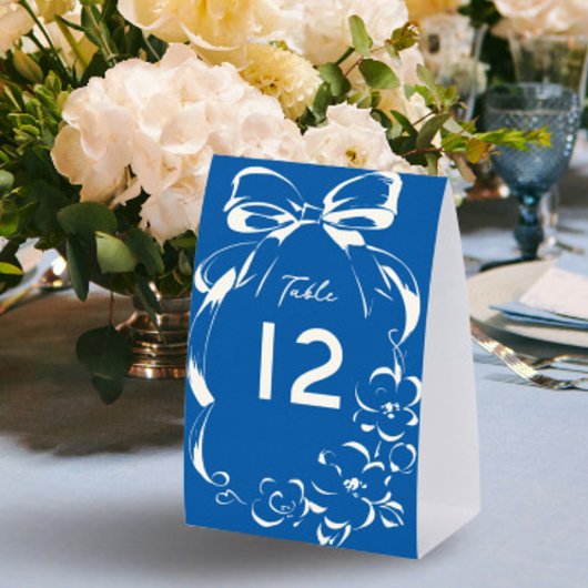 Plaque De Table Numéro de table de mariage à ruban fantaisiste ble