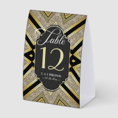 Plaque De Table Numéro de table de mariage Art Déco Goldy avec nom (Recto)