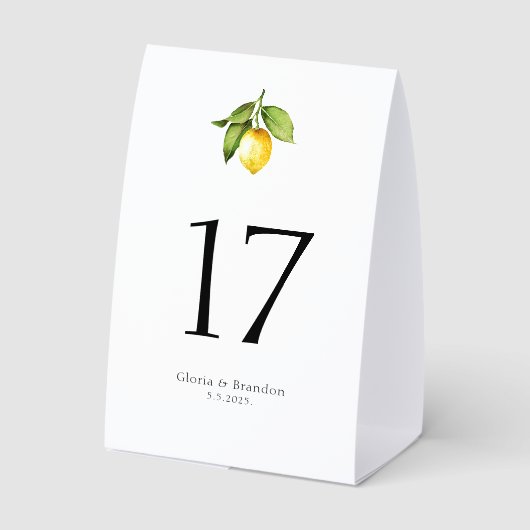 Plaque De Table Numéro de table de mariage au citron (Verso)