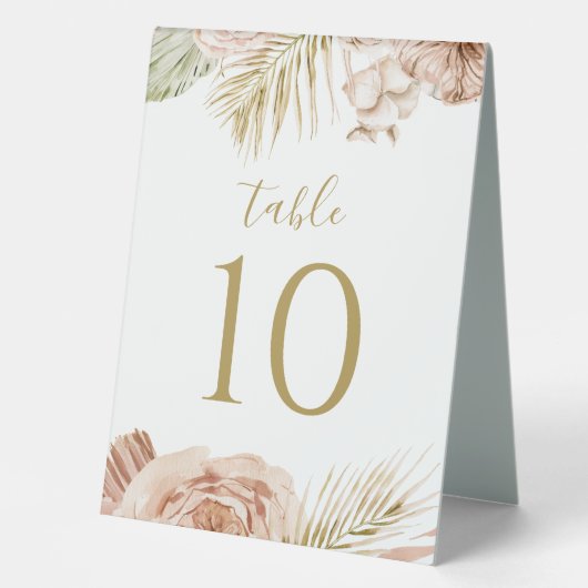 Plaque De Table Numéro de table de mariage Boho Floral, Palmier et (Recto)