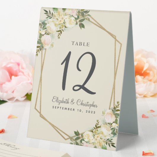 Plaque De Table Numéro de table de mariage cadre rose doré floral (In SItu (Mariage))