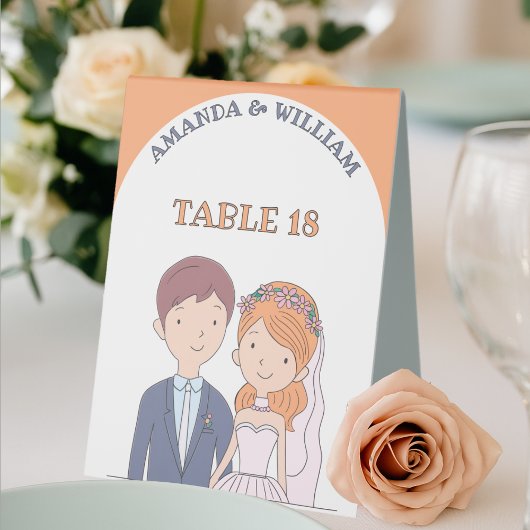 Plaque De Table Numéro de table de mariage de conjoints de dessin