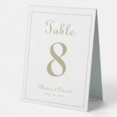 Plaque De Table Numéro de table de mariage élégant blanc et or dîn (Verso)
