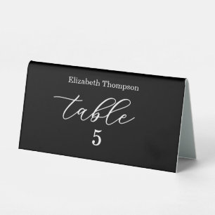 Plaque De Table Numéro de table de mariage élégant noir et blanc