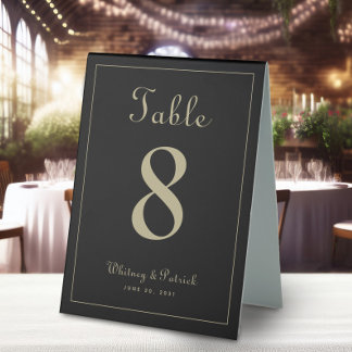 Plaque De Table Numéro de table de mariage élégant noir et or dîne