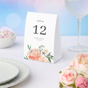 Plaque De Table Numéro de table de mariage floral pêche douce