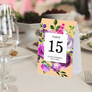 Plaque De Table Numéro de table de mariage floral pourpre romantiq