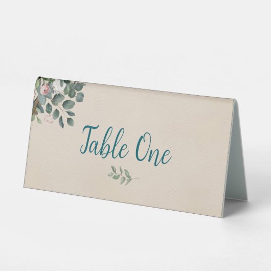 Plaque De Table Numéro de table de mariage floral Sage Blush (Recto)