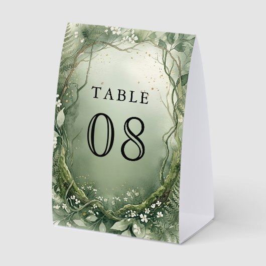Plaque De Table Numéro de table de mariage forêt enchantée aquarel (Recto)