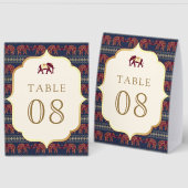 Plaque De Table Numéro de Table de Mariage Indien Éléphant Bourgog (Recto/Verso)