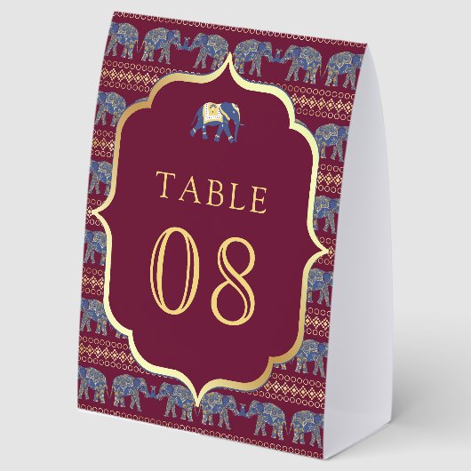 Plaque De Table Numéro de table de mariage indien éléphant de Bour (Recto)