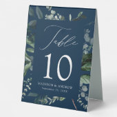 Plaque De Table Numéro de table de mariage Navy à verdure abondant (Verso)