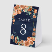 Plaque De Table Numéro de table de mariage Navy Floral Rose Orange (Verso)