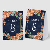 Plaque De Table Numéro de table de mariage Navy Floral Rose Orange (Recto/verso)