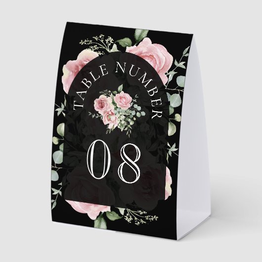 Plaque De Table Numéro de table de mariage noir eucalyptus floral (Recto)